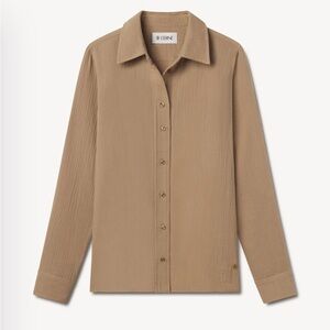 ÉTERNE Constance Gauze Button-Up Top – Taupe/Tan– Size Small – New With Tags